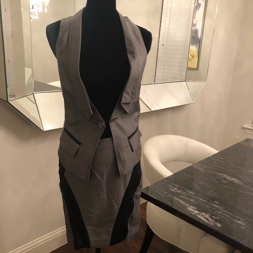 Bebe grey and black skirt suit